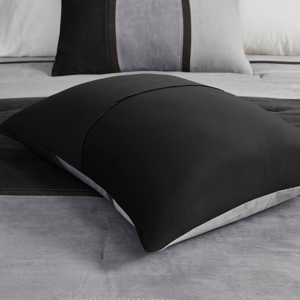 7 Piece Faux Suede Comforter Set Black Cal King