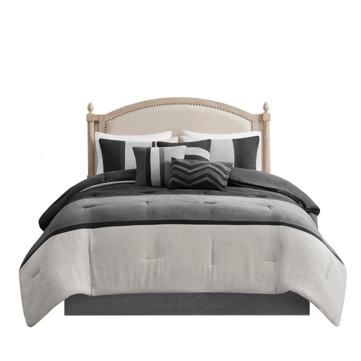 7 Piece Faux Suede Comforter Set Black Cal King