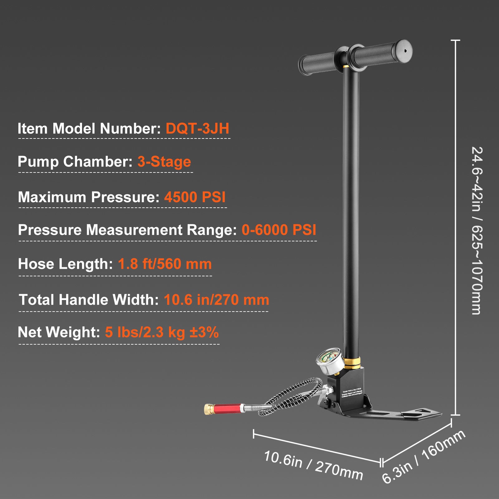High Pressure Hand Pump 3 Stage Airgun PCP Pump 4500PSI Stirrup Pump Air Rifle Filling Stirrup Pump(30MPA)