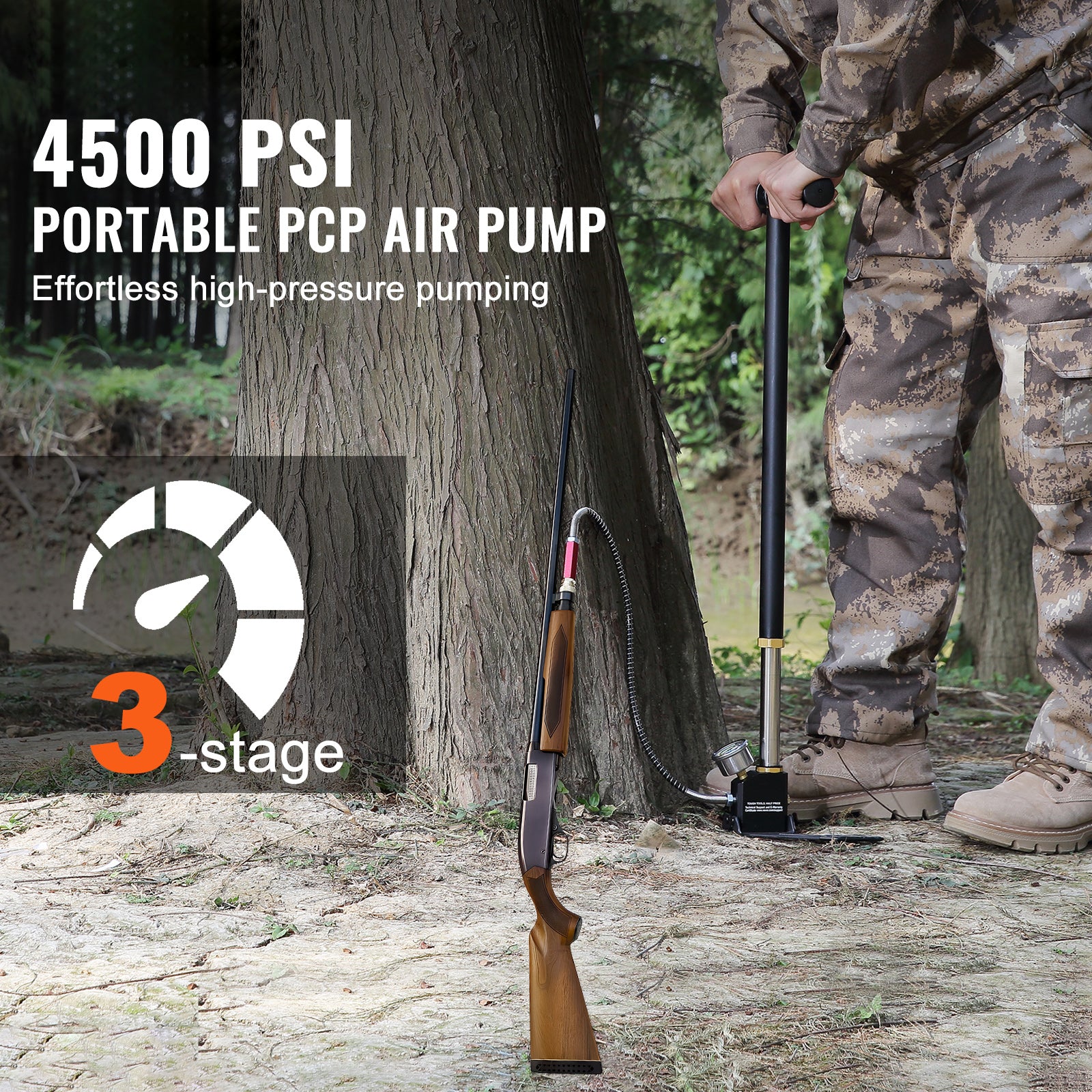 High Pressure Hand Pump 3 Stage Airgun PCP Pump 4500PSI Stirrup Pump Air Rifle Filling Stirrup Pump(30MPA)