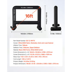 16FT Inflatable Movie Screen, Inflatable Projector Screen with Portable Storage Bag, 16:9 Easy Set Up Movie Projection for Outdoor Backyard, Home Theater, Theme Party