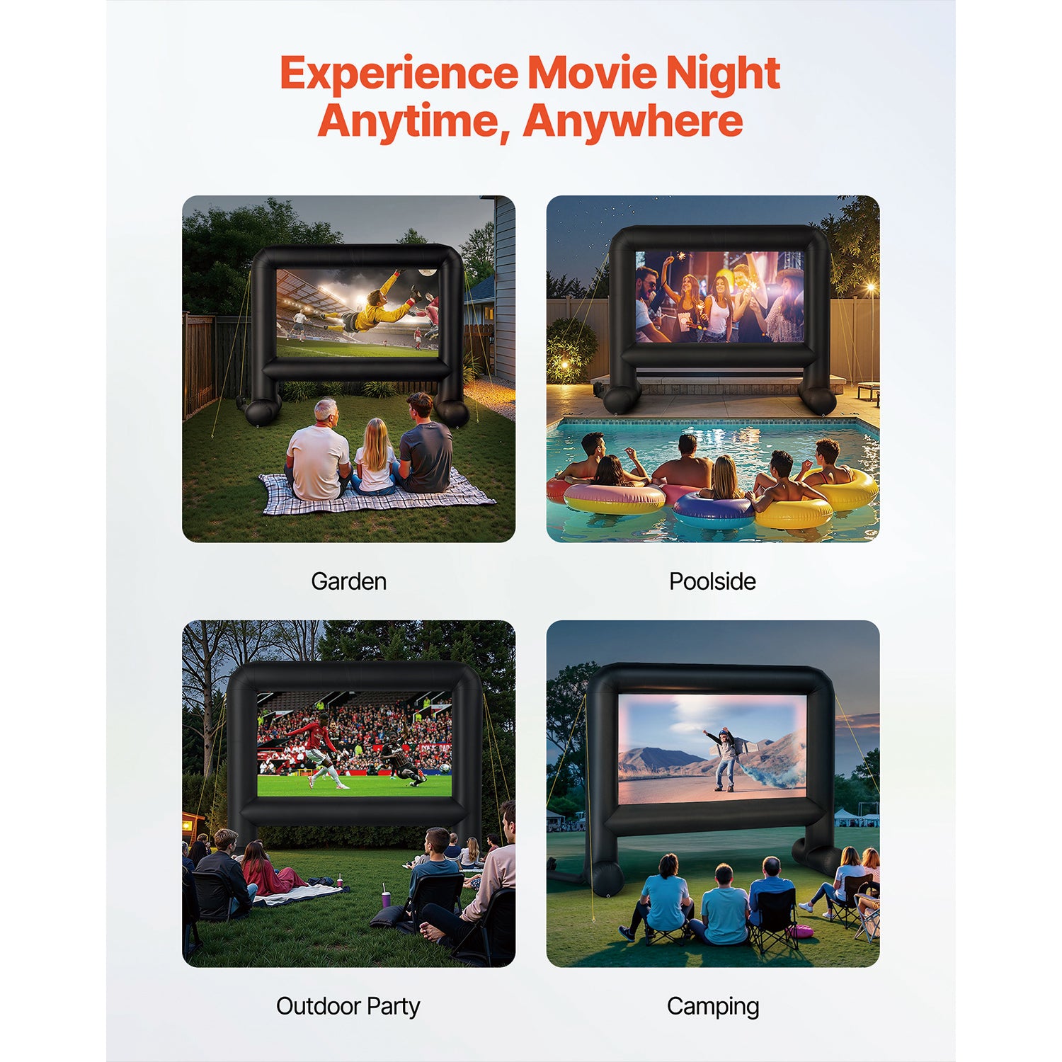 16FT Inflatable Movie Screen, Inflatable Projector Screen with Portable Storage Bag, 16:9 Easy Set Up Movie Projection for Outdoor Backyard, Home Theater, Theme Party