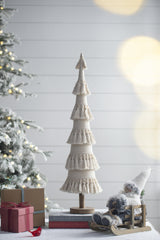 D5.3x22" Fringes Embellished Cone With Wooden Base