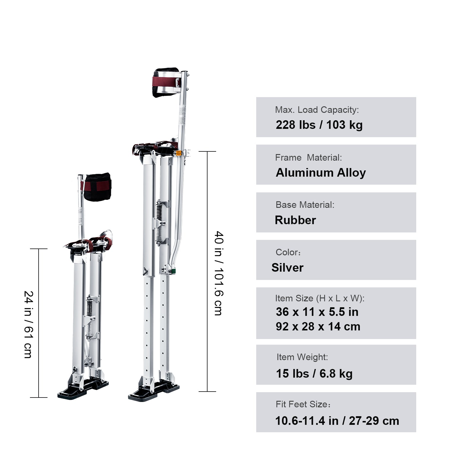Drywall Stilts Aluminum Tool Stilts 24''-40'' Adjustable Painting Silver