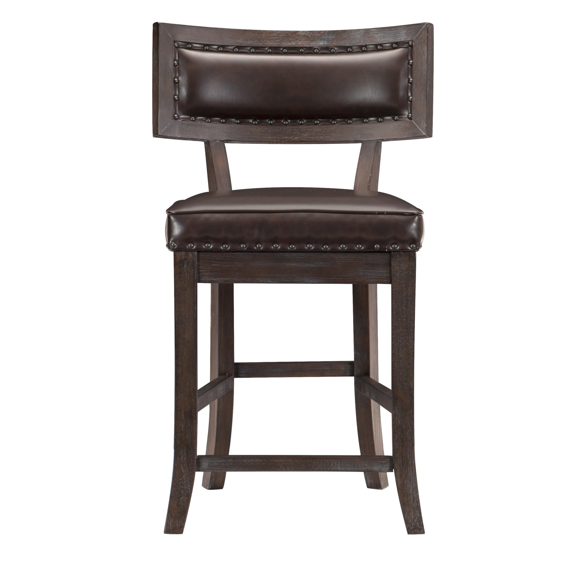 Rustic Aesthetic Dark Cherry Finish Counter Height Chair Set of 2 Wood Framed Nailhead Trim Faux Leather Upholstered Seat Kitchen Dining Room Furniture