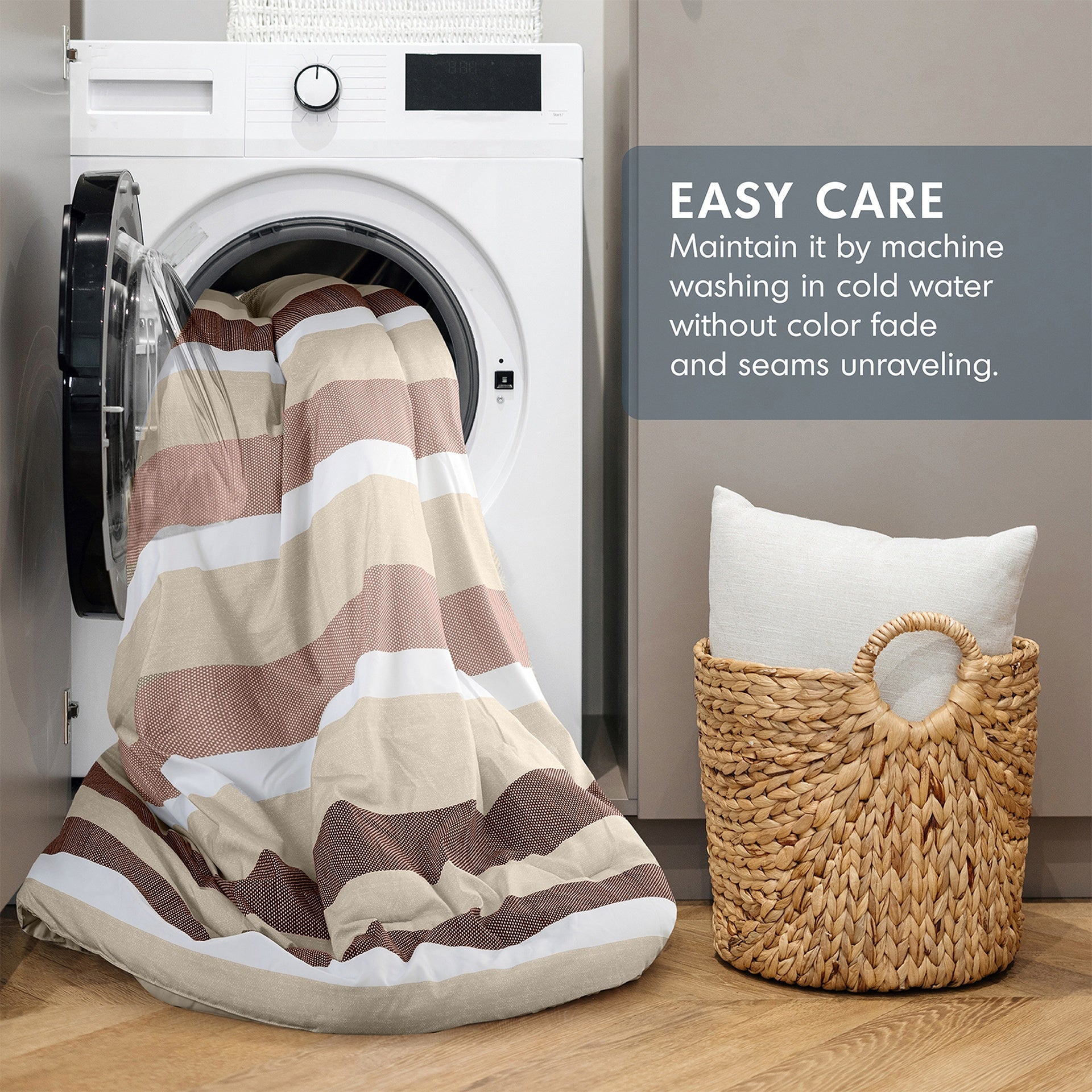3-Piece King/Cal King Stripe Textured Print Comforter Set,Terracotta
