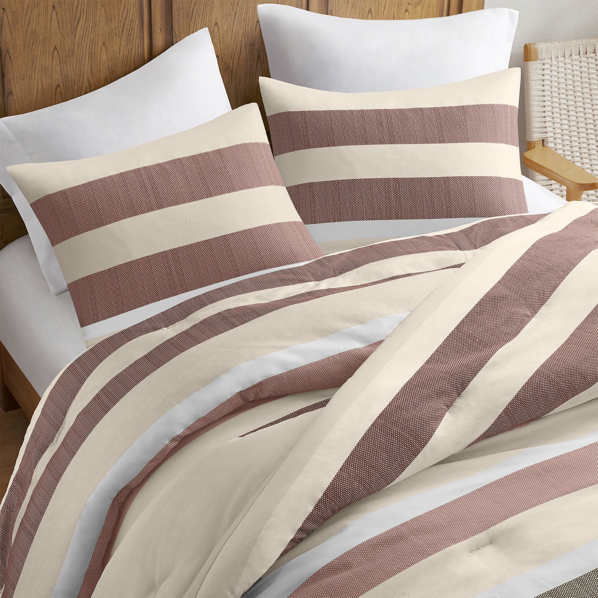 3-Piece King/Cal King Stripe Textured Print Comforter Set,Terracotta