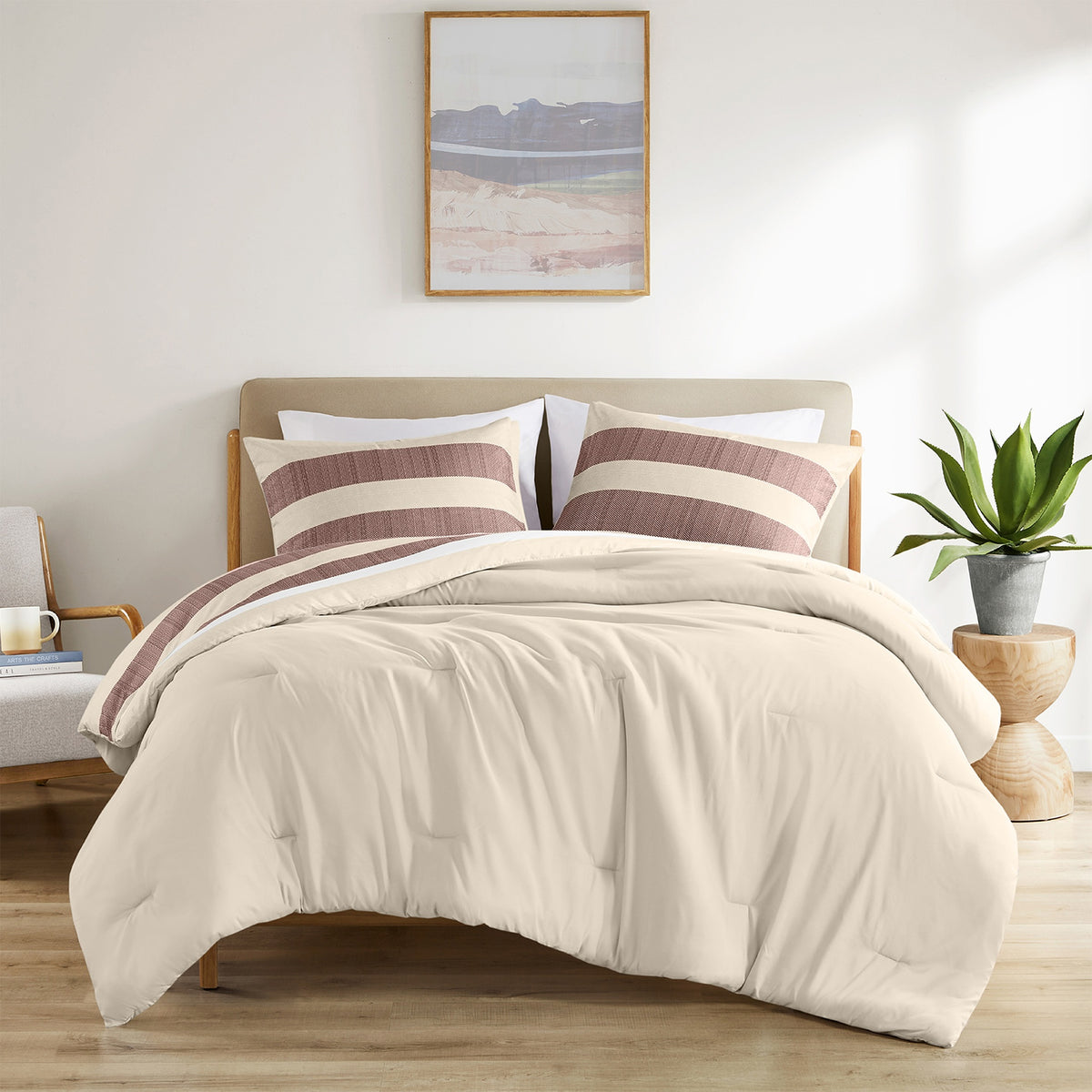 3-Piece King/Cal King Stripe Textured Print Comforter Set,Terracotta