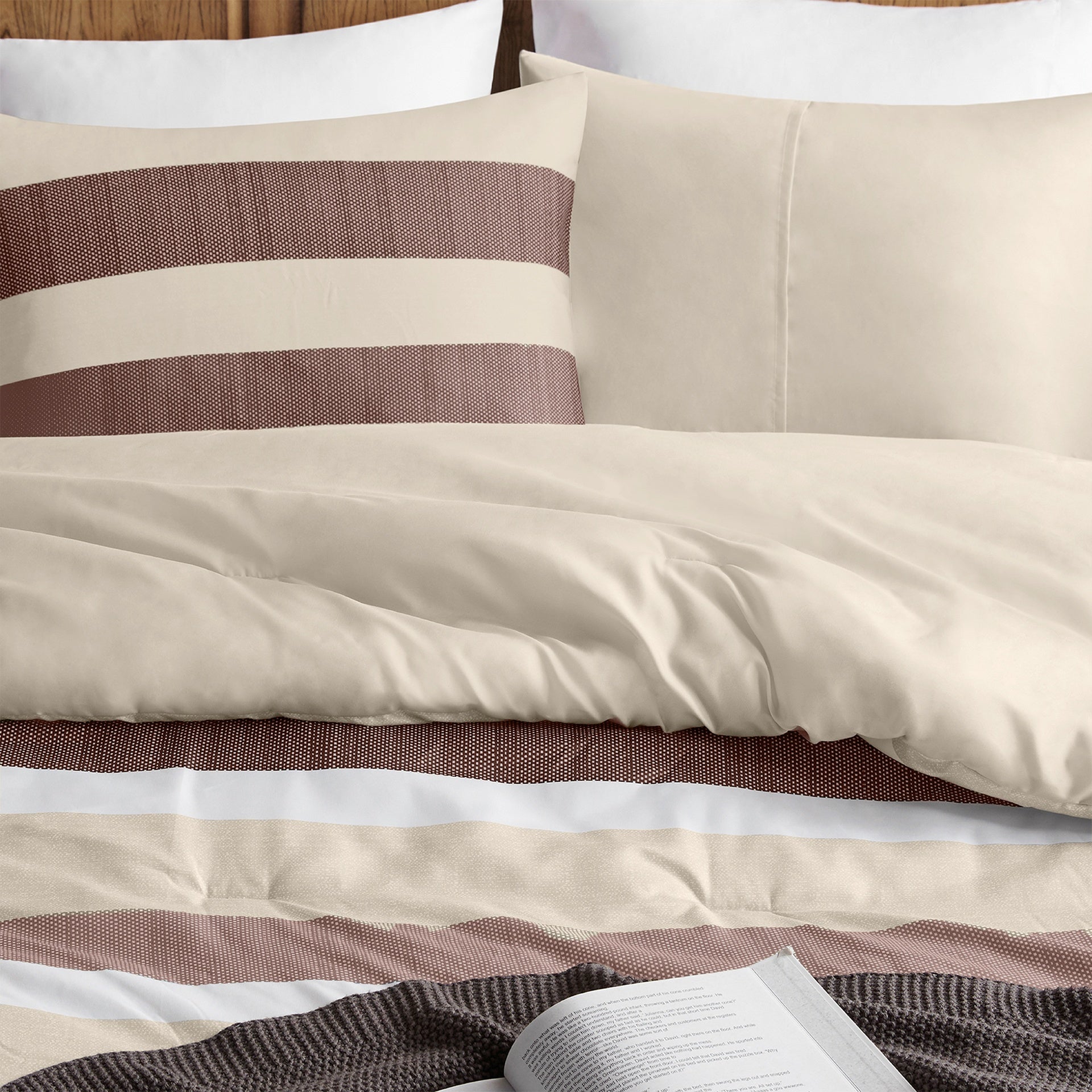 3-Piece King/Cal King Stripe Textured Print Comforter Set,Terracotta