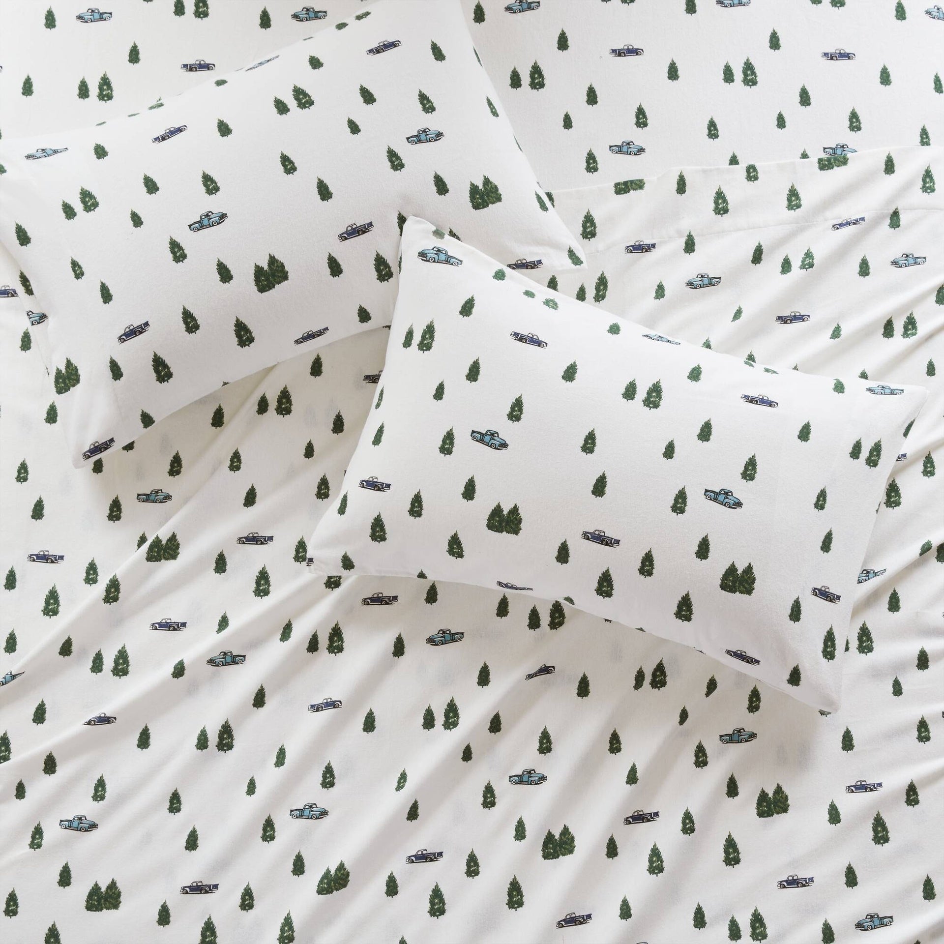 4 PCS Cal King Sheet Set Green Trees & Trucks
