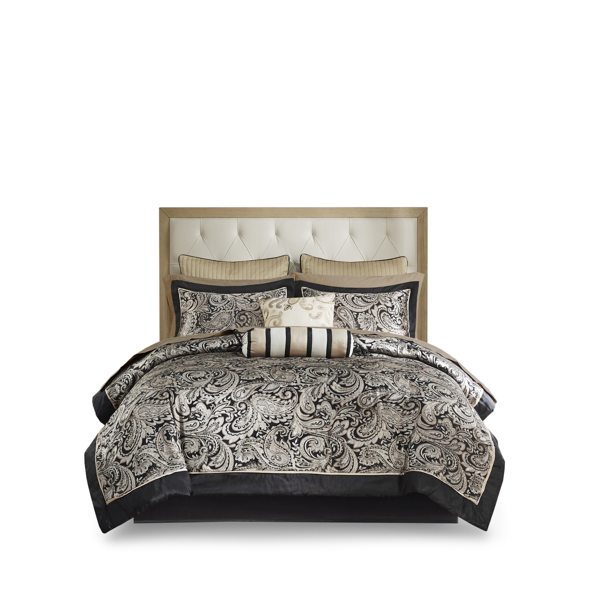 12 Piece Comforter Set with Cotton Bed Sheets Black Cal King