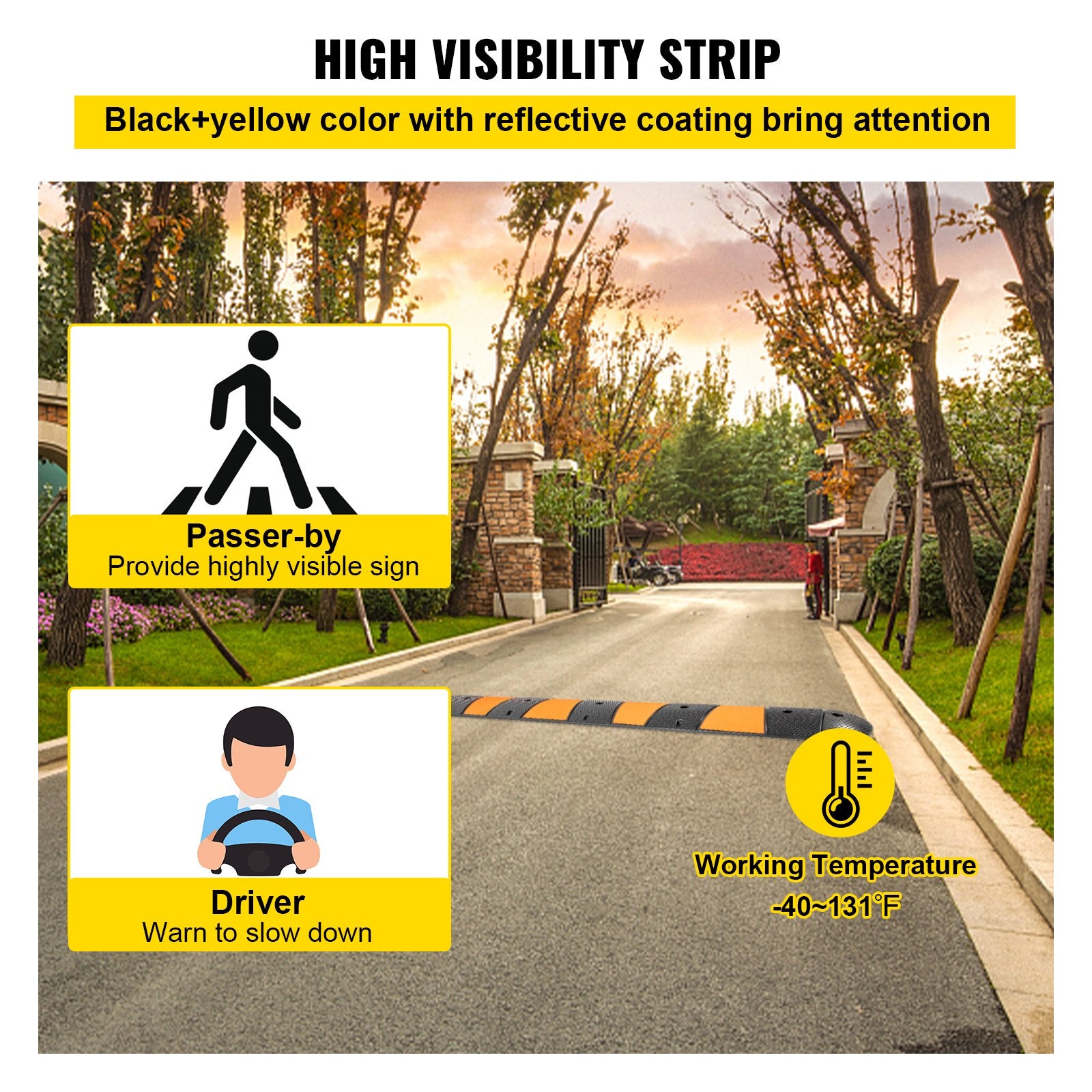 Rubber Speed Bump, 1 Pack 2 Channel Speed Bump Hump, 72" Long Modular Speed Bump Rated 22000 LBS Loading, 72.8 x 12.2 x 2.2 Garage Speed Bump for Asphalt Concrete Gravel Driveway with 2 End Cap