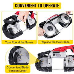 Portable Band Saw, 110V Removable Alloy Steel Base Cordless Band Saw, 5 Inch Cutting Capacity Hand held Band Saw,Variable Speed Portable Bandsaw, 10Amp Motor Deep Cut Band saw for Metal Wood