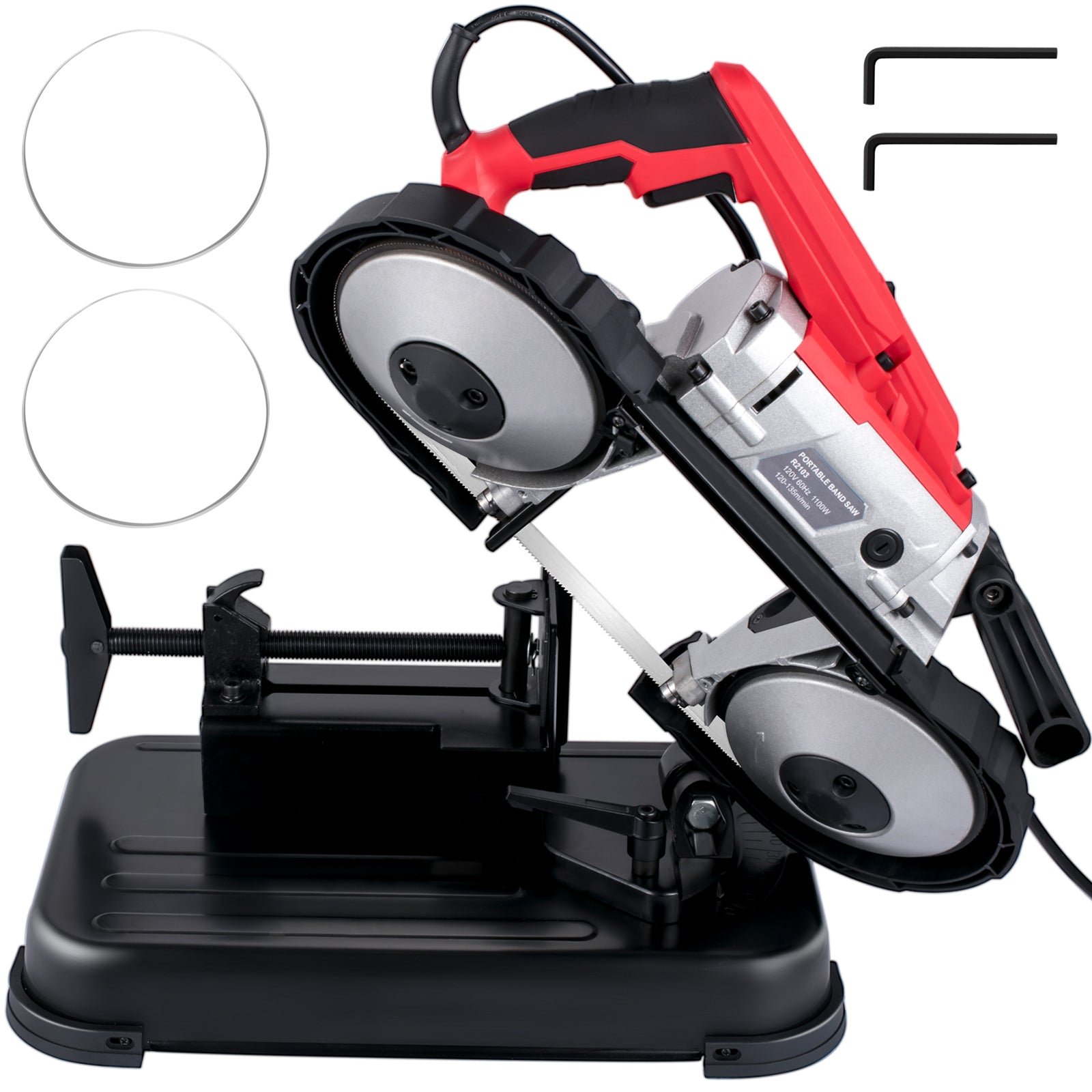 Portable Band Saw, 110V Removable Alloy Steel Base Cordless Band Saw, 5 Inch Cutting Capacity Hand held Band Saw,Variable Speed Portable Bandsaw, 10Amp Motor Deep Cut Band saw for Metal Wood