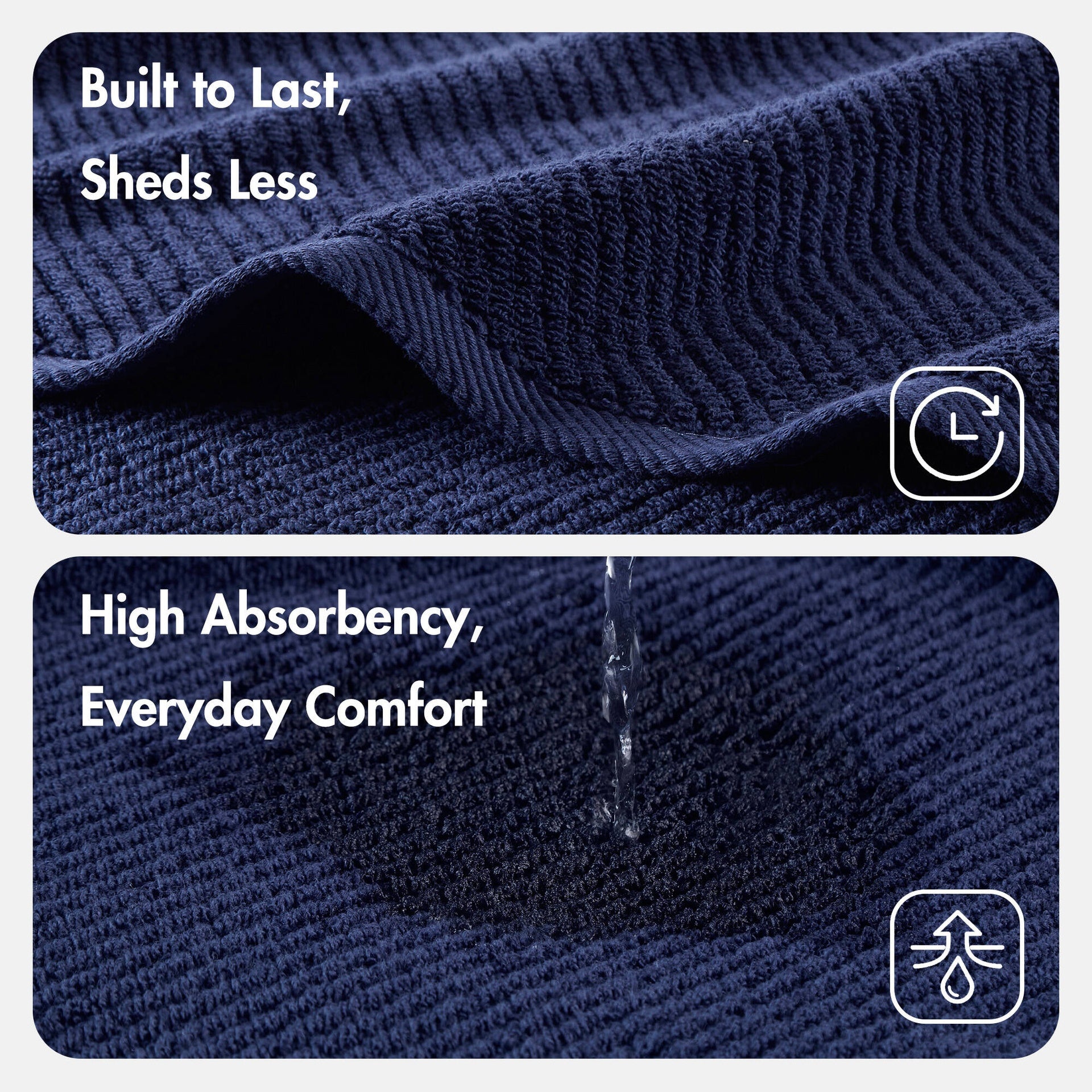6-Piece 100% Cotton Quick Dry Diagonal Ribbed 6pcs Towel Set, Navy