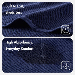 6-Piece 100% Cotton Quick Dry Diagonal Ribbed 6pcs Towel Set, Navy