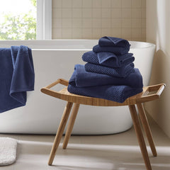 6-Piece 100% Cotton Quick Dry Diagonal Ribbed 6pcs Towel Set, Navy