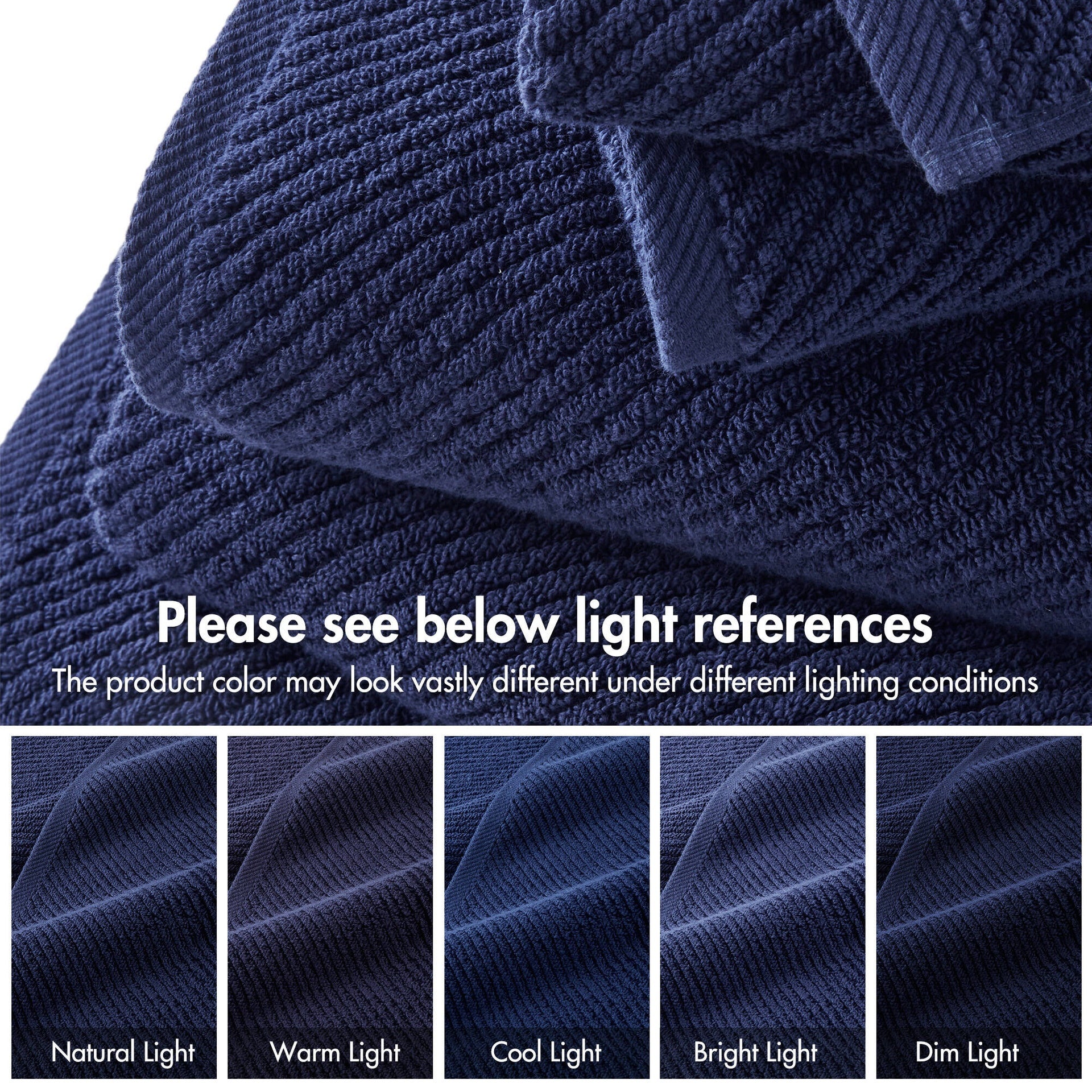 6-Piece 100% Cotton Quick Dry Diagonal Ribbed 6pcs Towel Set, Navy