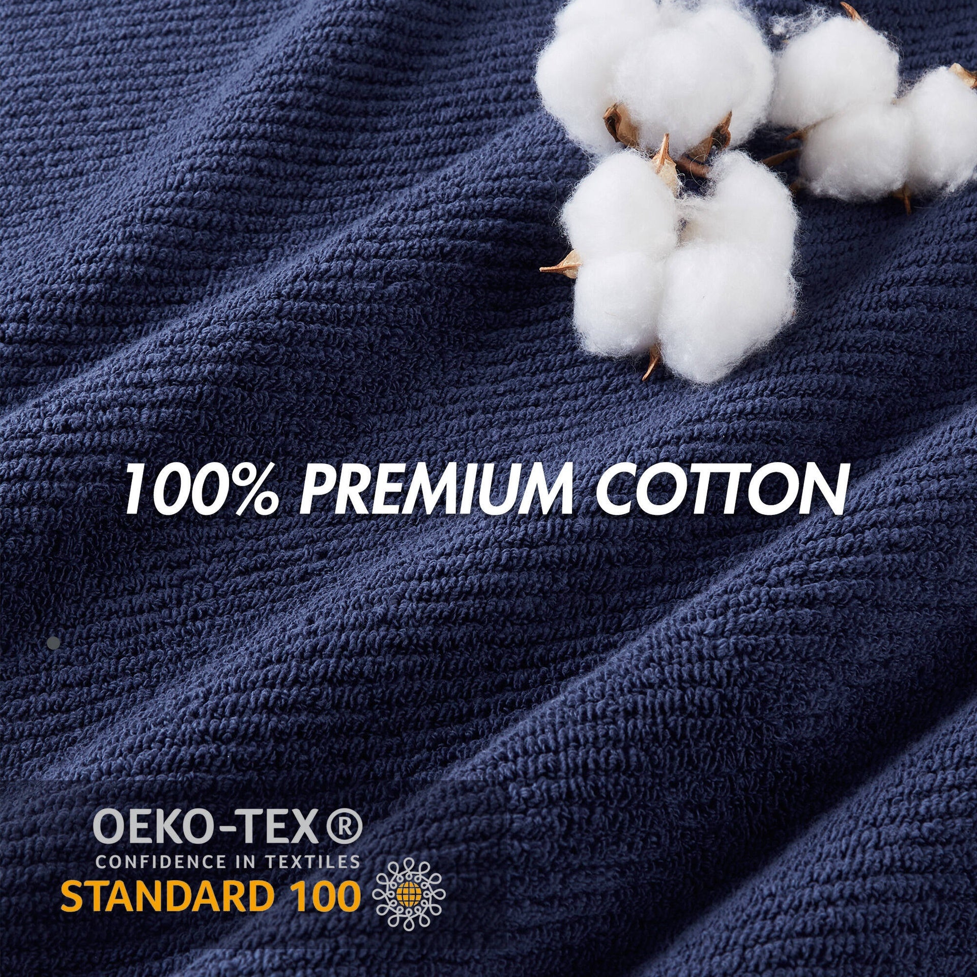 6-Piece 100% Cotton Quick Dry Diagonal Ribbed 6pcs Towel Set, Navy
