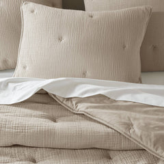 3-Piece King Cotton Gauze  Embroidered Quilt Set,Taupe