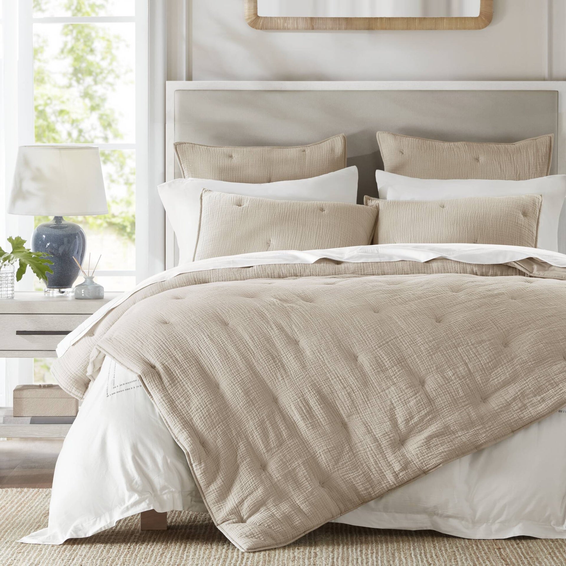 3-Piece King Cotton Gauze  Embroidered Quilt Set,Taupe