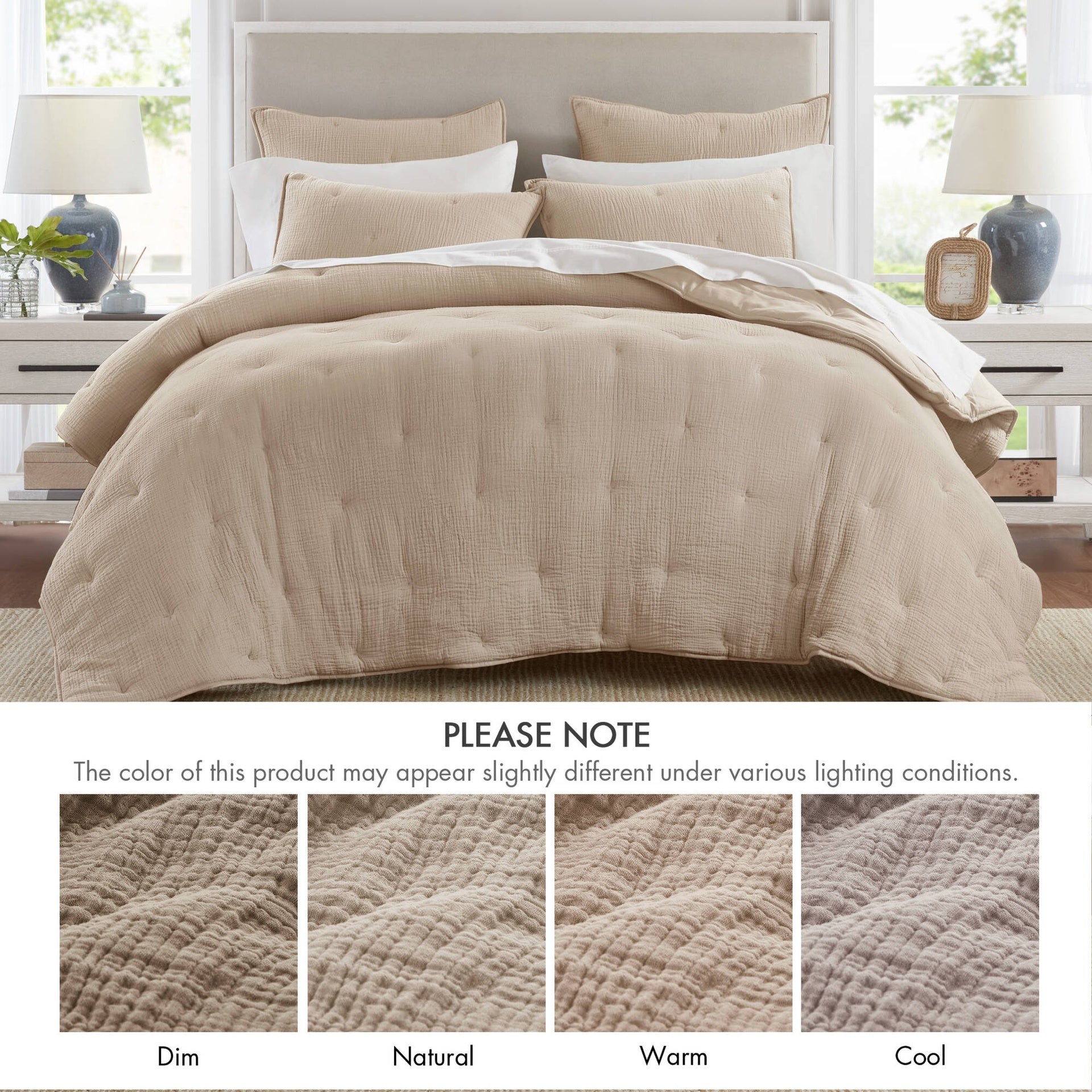 3-Piece King Cotton Gauze  Embroidered Quilt Set,Taupe