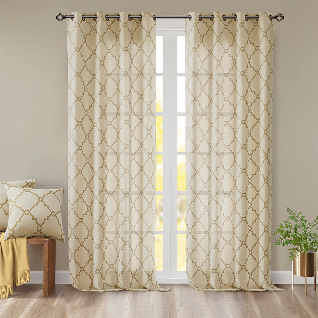 Fretwork Print Grommet Top Window Curtain Panel(Only 1 Pc Panel)