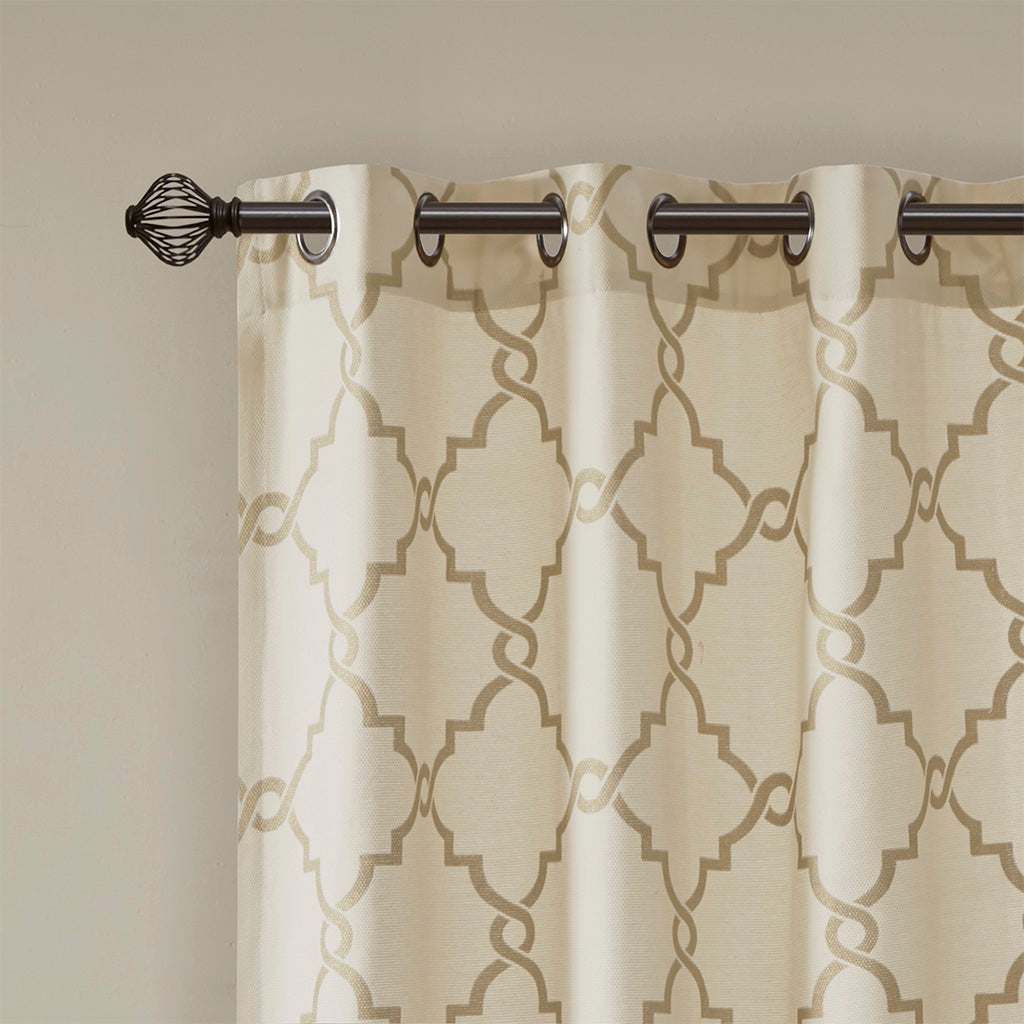 Fretwork Print Grommet Top Window Curtain Panel(Only 1 Pc Panel)