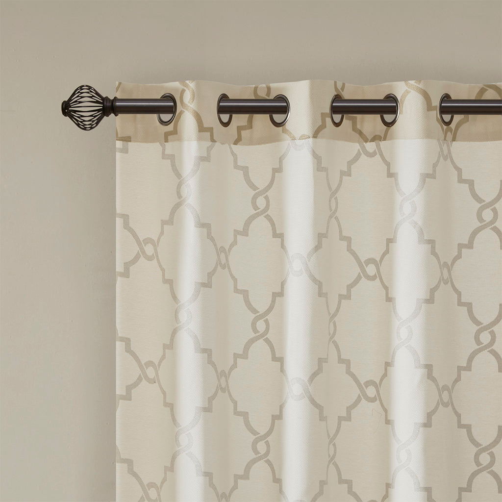 Fretwork Print Grommet Top Window Curtain Panel(Only 1 Pc Panel)
