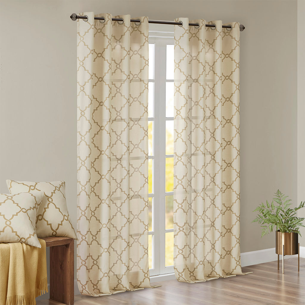 Fretwork Print Grommet Top Window Curtain Panel(Only 1 Pc Panel)