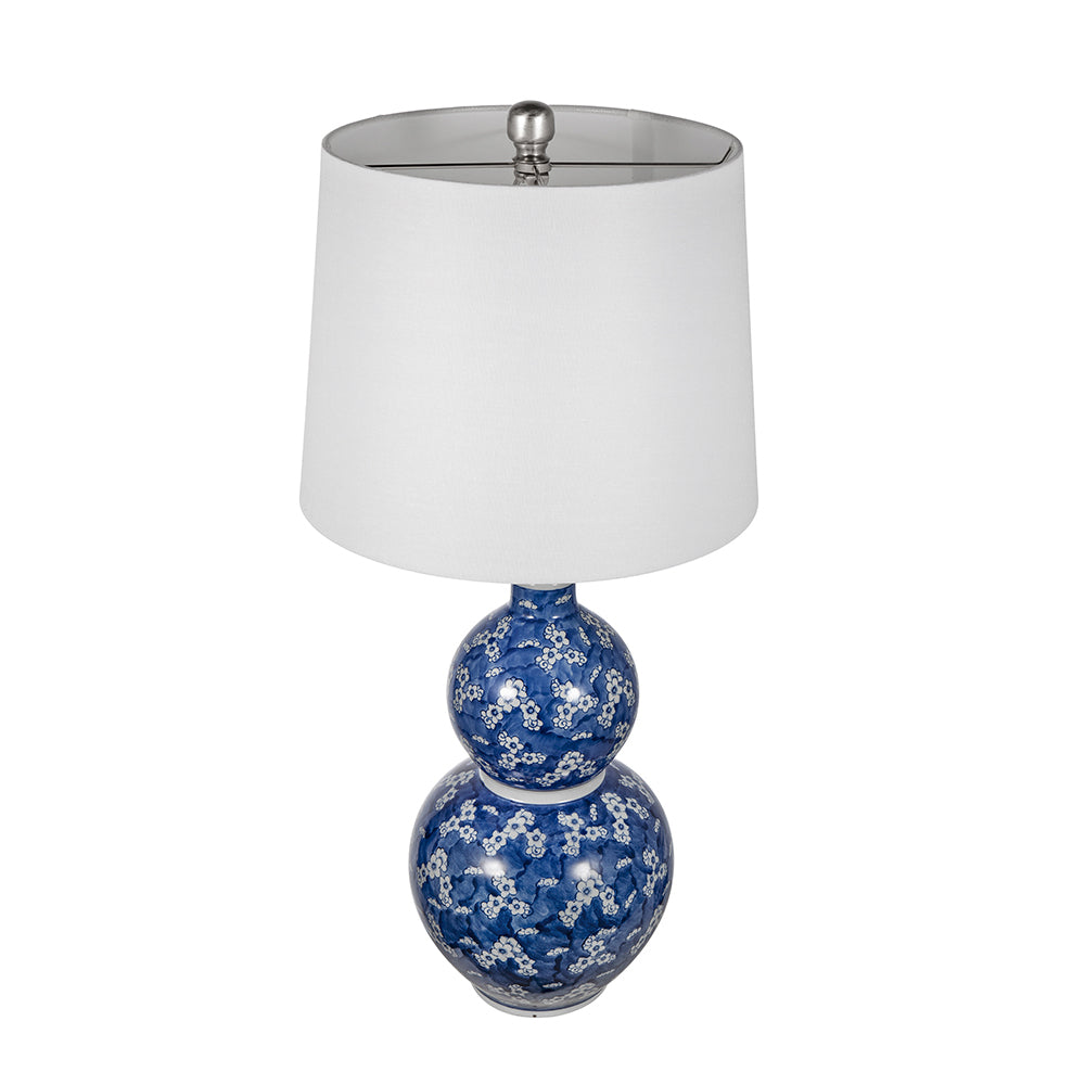 D13x25.7" Blue and White Round Two-Tiered Ceramic Vase Lamp