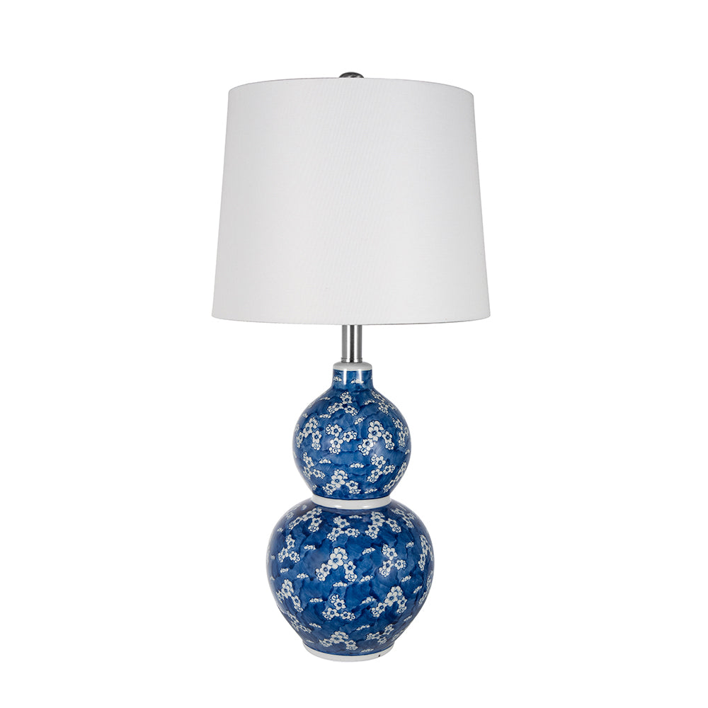 D13x25.7" Blue and White Round Two-Tiered Ceramic Vase Lamp
