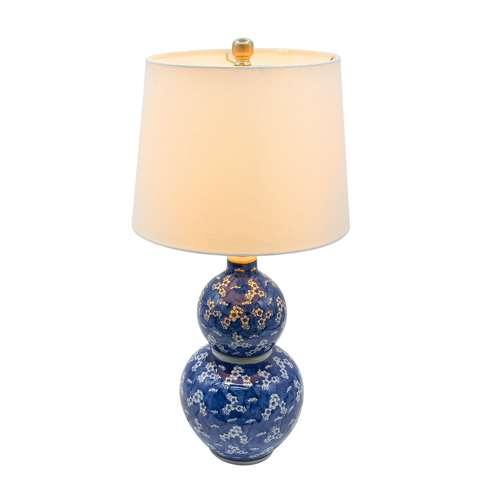 D13x25.7" Blue and White Round Two-Tiered Ceramic Vase Lamp