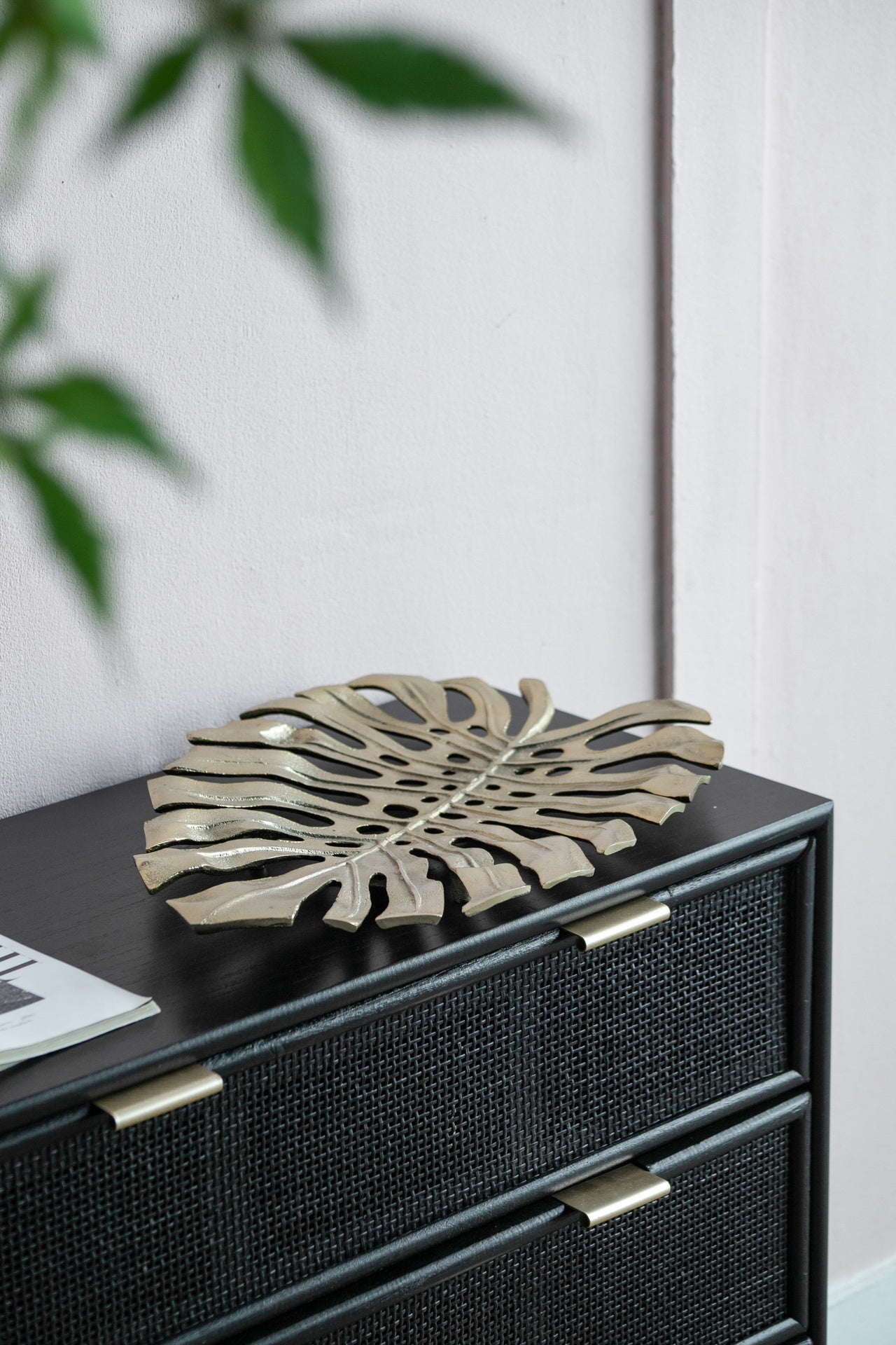 24.8x17.3x2" Gold Monstera Leaf Wall Décor