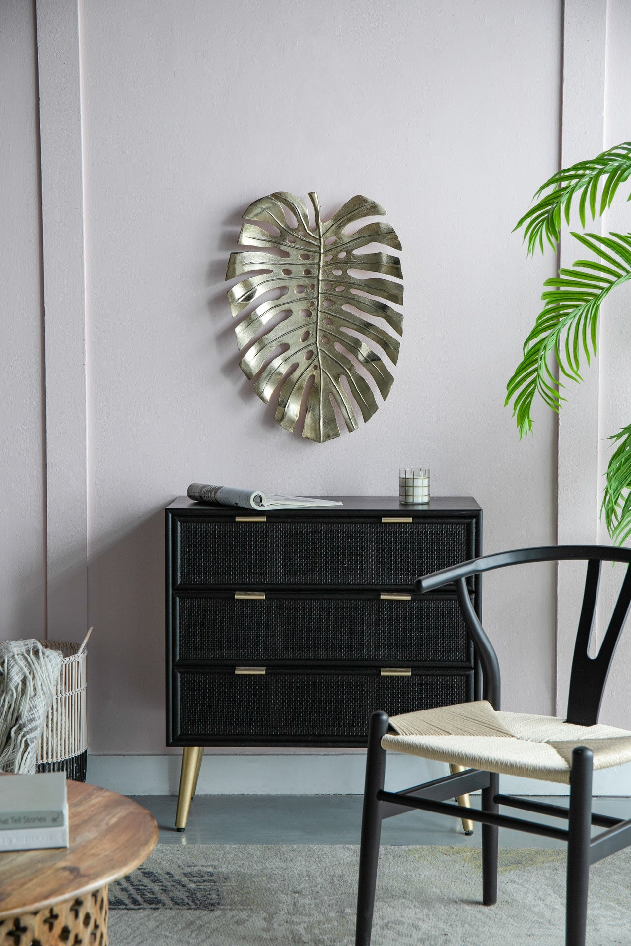 24.8x17.3x2" Gold Monstera Leaf Wall Décor