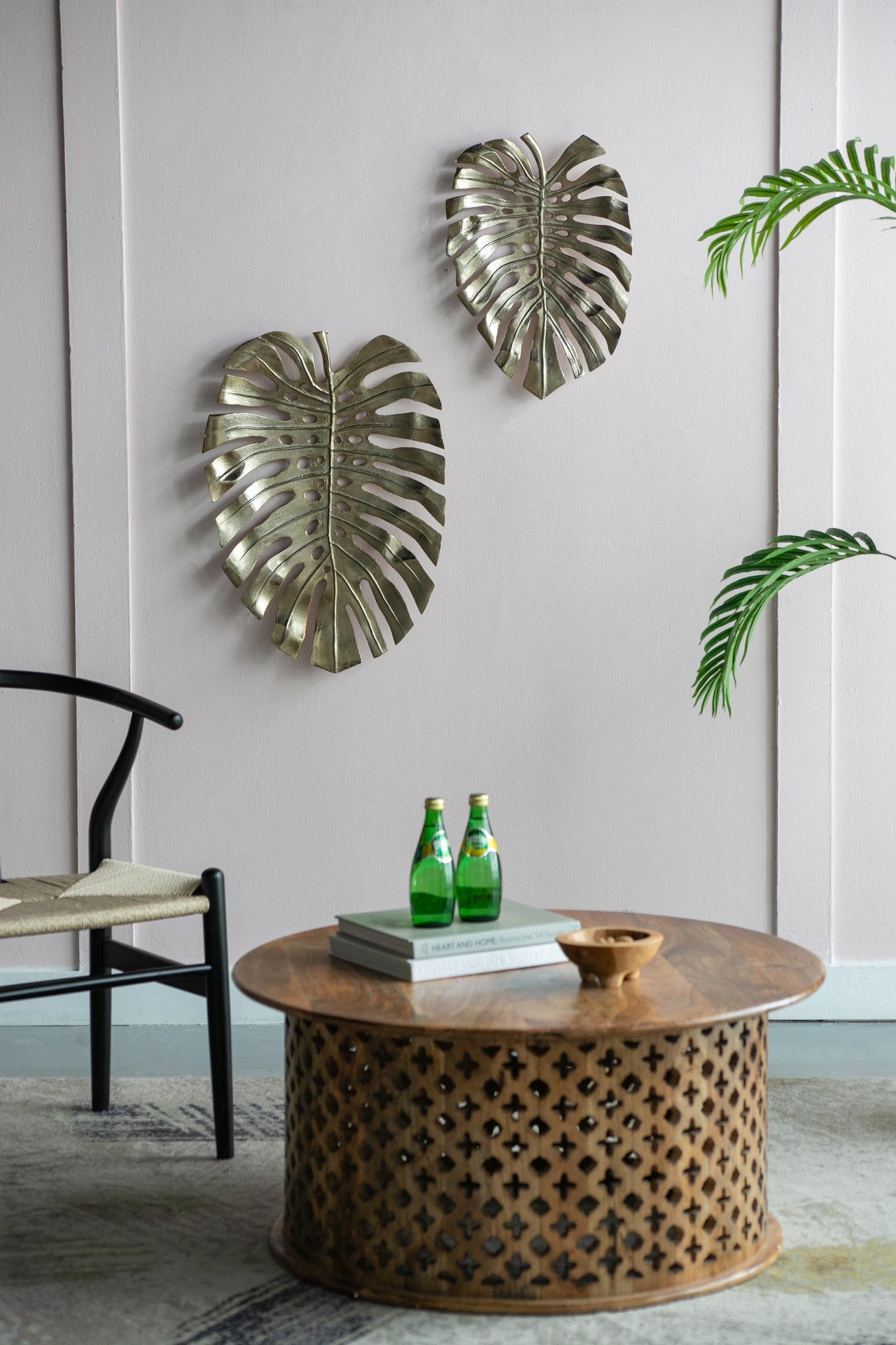 24.8x17.3x2" Gold Monstera Leaf Wall Décor
