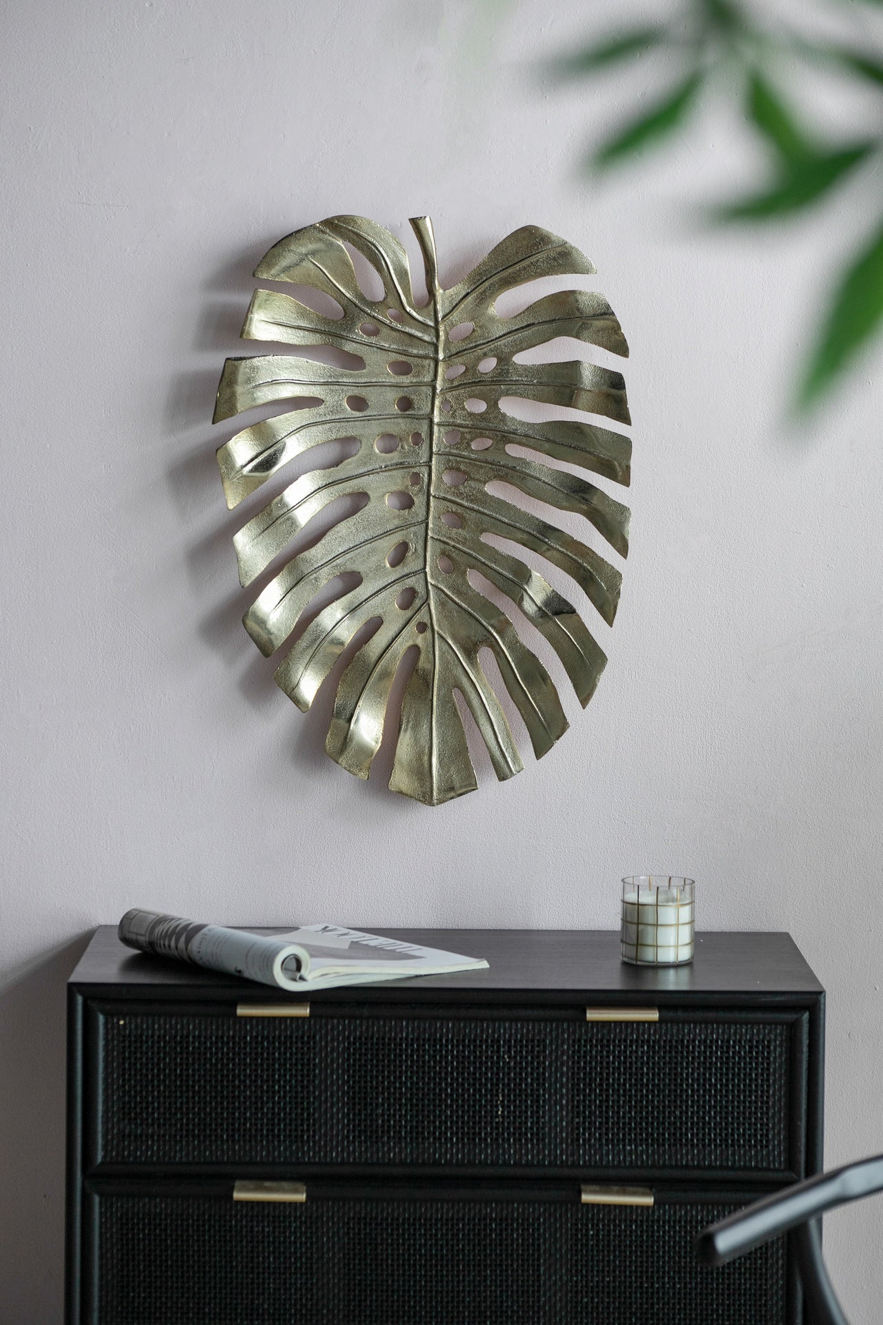 24.8x17.3x2" Gold Monstera Leaf Wall Décor