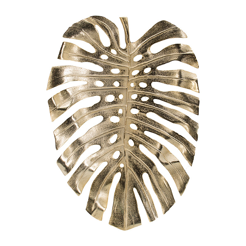 24.8x17.3x2" Gold Monstera Leaf Wall Décor
