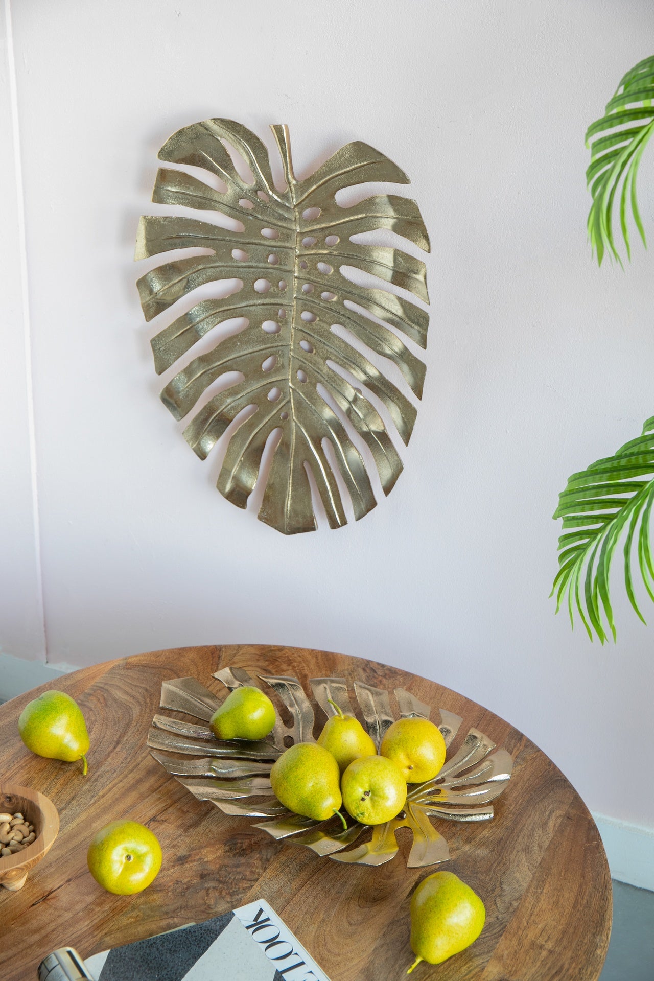 24.8x17.3x2" Gold Monstera Leaf Wall Décor