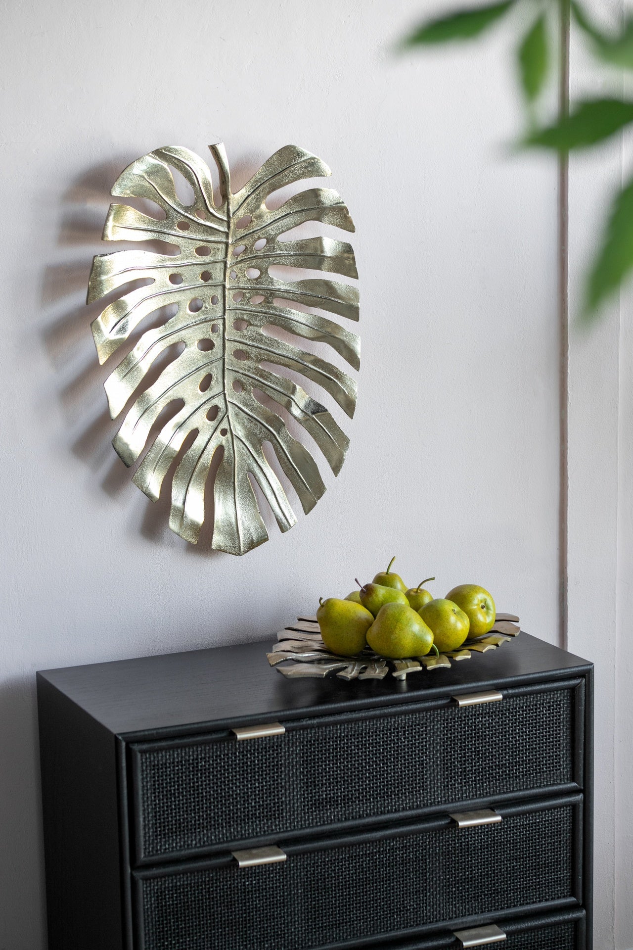 24.8x17.3x2" Gold Monstera Leaf Wall Décor
