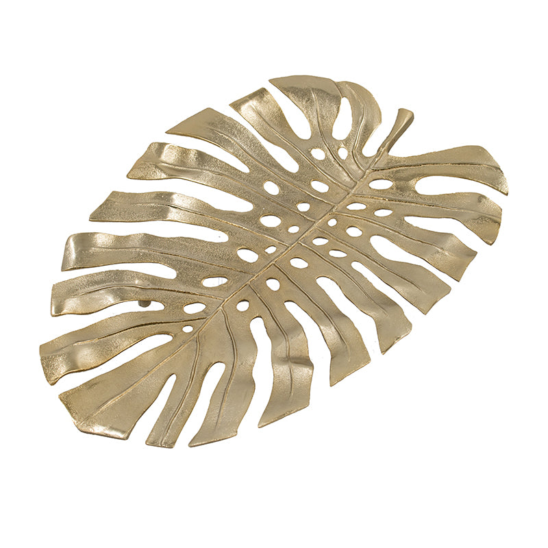 24.8x17.3x2" Gold Monstera Leaf Wall Décor