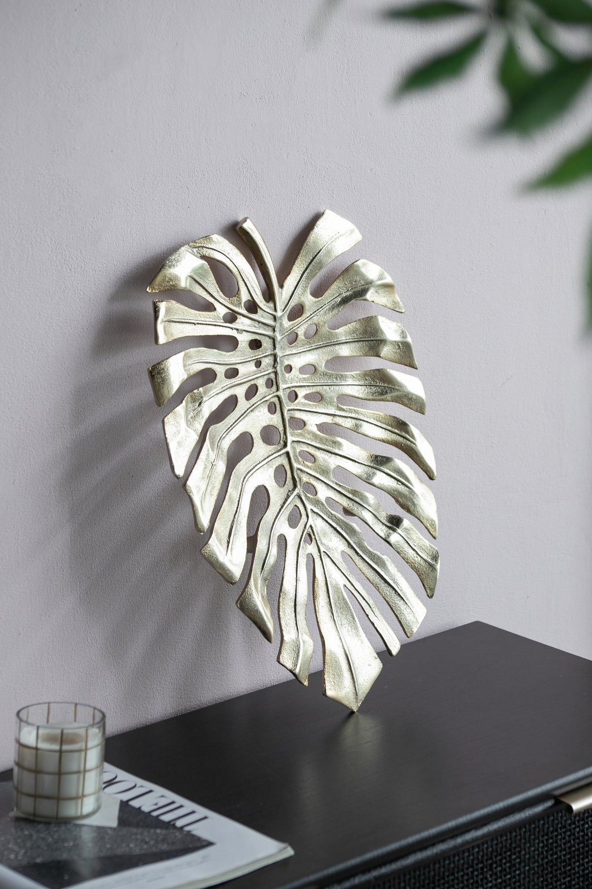 24.8x17.3x2" Gold Monstera Leaf Wall Décor