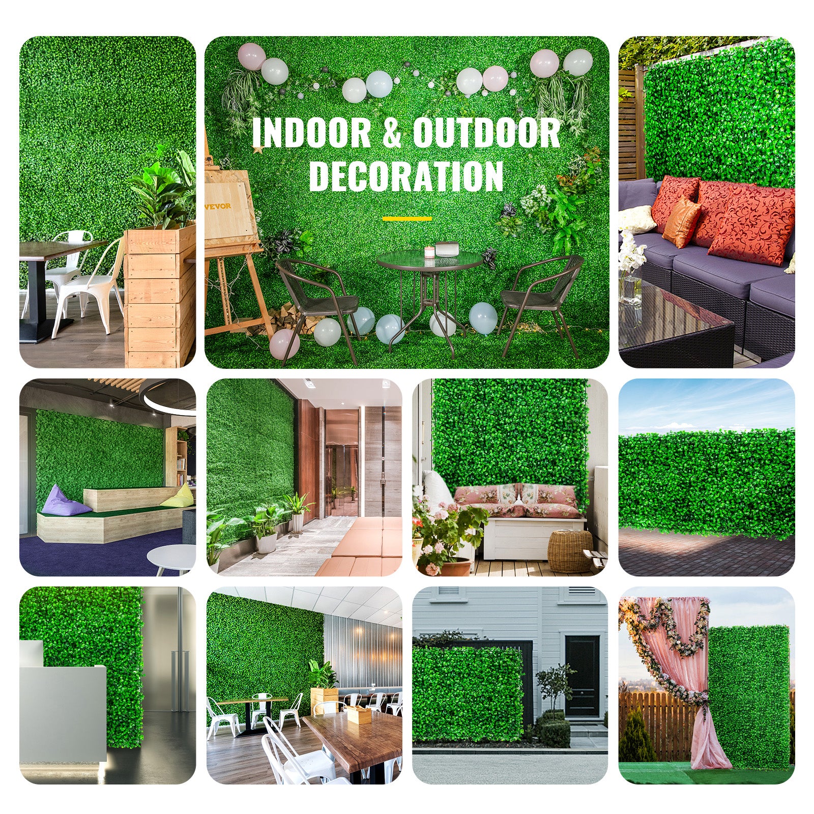 Artificial Boxwood Panel UV 24pcs Boxwood Hedge Wall Panels Artificial Grass Backdrop Wall 10" X 10" 4 cm Green Grass Wall, Fake Hedge for Decor Privacy Fence Indoor, Outdoor Garden Backyard