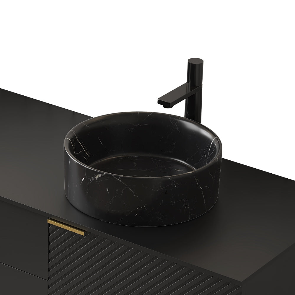 14'' Bathroom Round Ceramic Sink with Stone Pattern, No Faucet No Cabinet, Matte Black