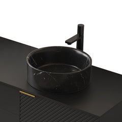 14'' Bathroom Round Ceramic Sink with Stone Pattern, No Faucet No Cabinet, Matte Black