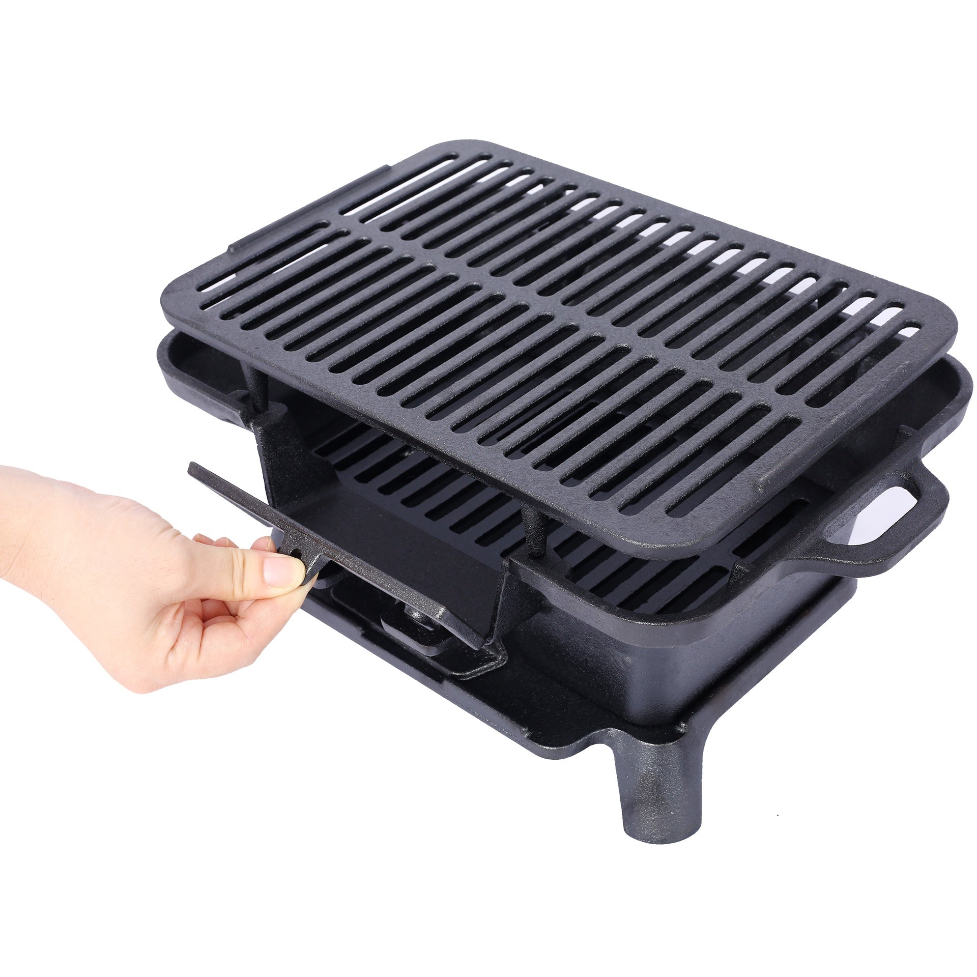 Oval Cast Iron Grill Outdoor, Portable Charcoal Grill and Tabletop Cast Iron Skillet - 100% Cast Iron, Durable, Small Charcoal Grill, Camping Stove, Hibachi Grill