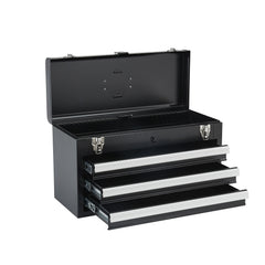 Tool Box 20.5-inch Portable Metal Tool Box with 3 Drawers Tool Organizer Black