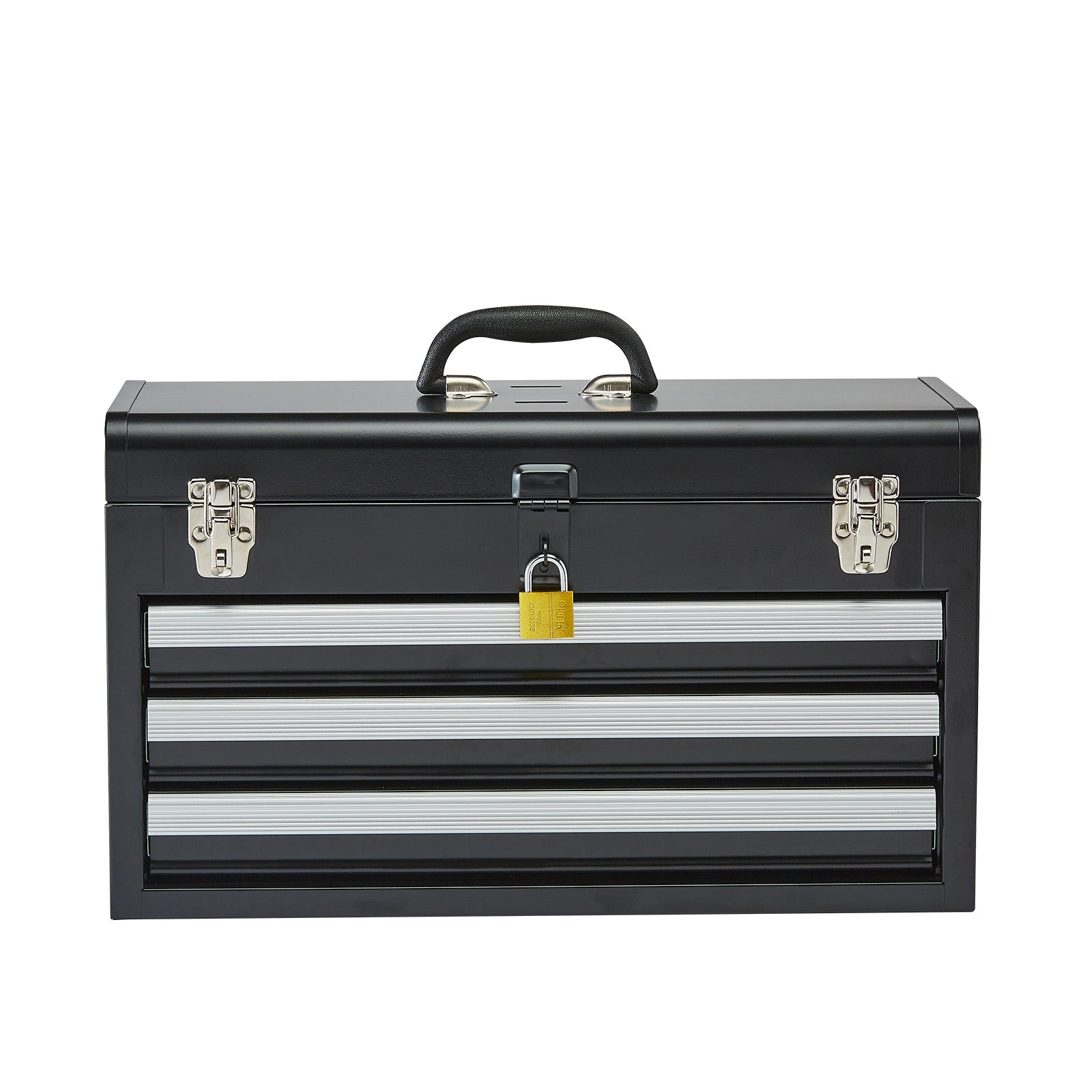 Tool Box 20.5-inch Portable Metal Tool Box with 3 Drawers Tool Organizer Black