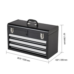 Tool Box 20.5-inch Portable Metal Tool Box with 3 Drawers Tool Organizer Black