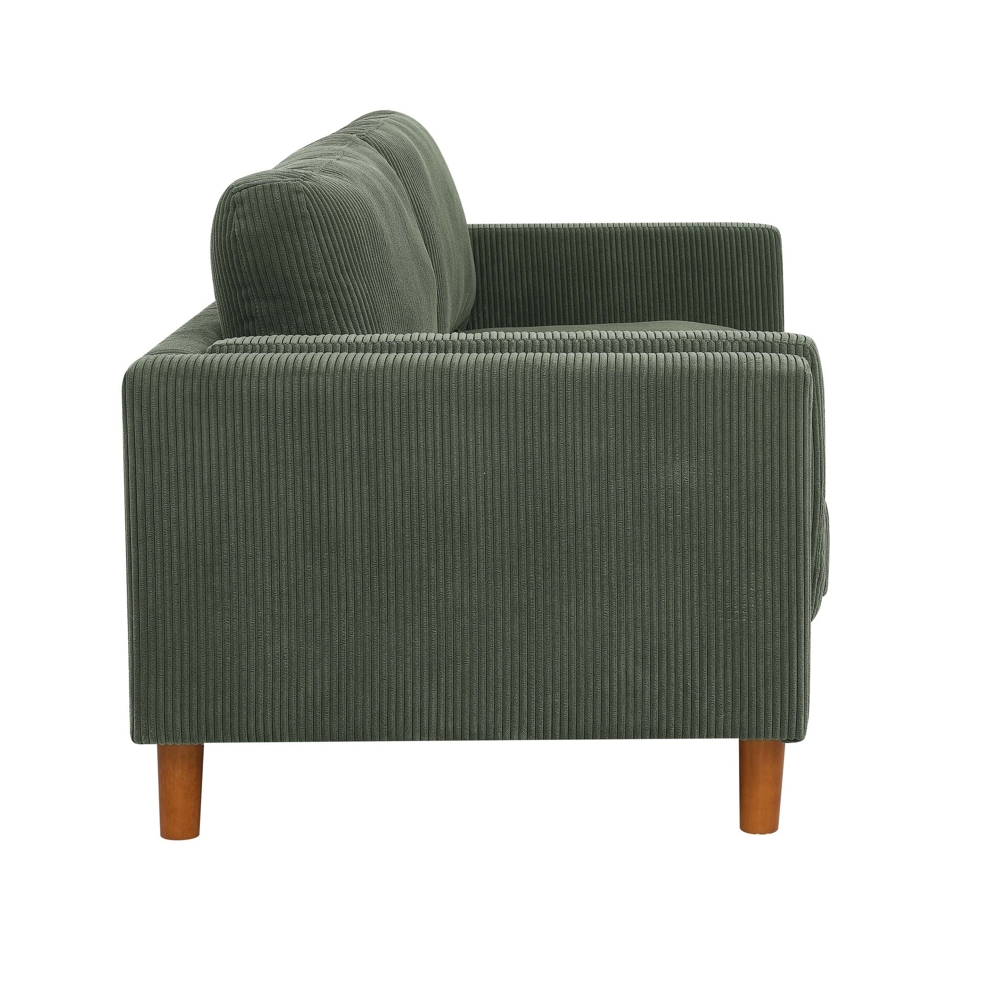 Corduroy Upholstered Square Arm Sofa with Wooden Legs